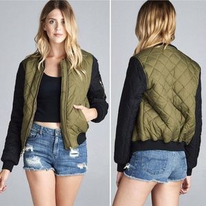 NEW Quilted Bomber Jacket | Olive/Black